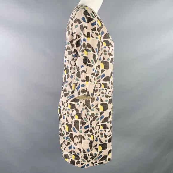 MAX MARA Size 8 Grey Multi Color Cotton Silk Abstract Short Sleeve Dress - Picture 3 of 7